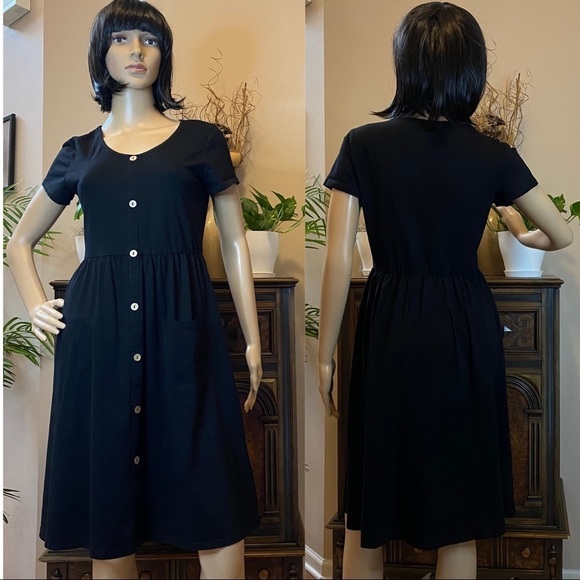 OUGES WOMEN‎ BLACK DRESS SIZE M BUTTON FRONT W/POCKETS DRESS - Picture 2 of 10